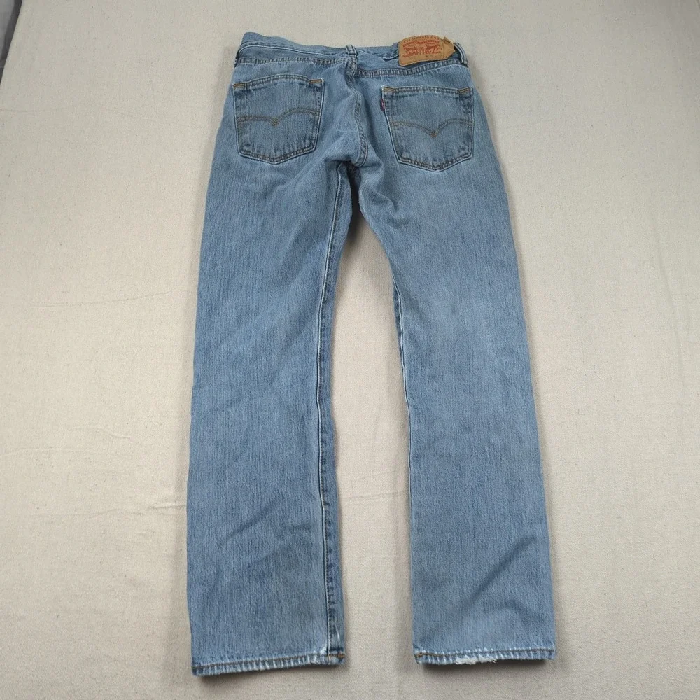 Levis 501 Jeans Mens 30x30 Blue Straight Distressed Button Fly Grunge